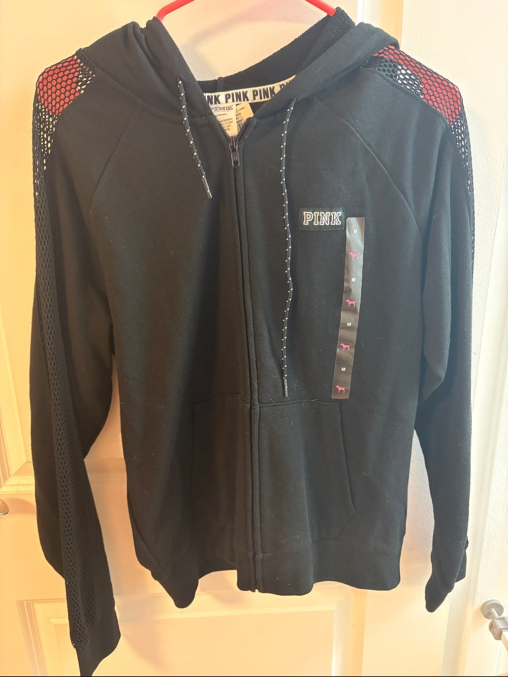 PINK Victoria's Secret Black Zip-Up Hoodie with Pink Accents